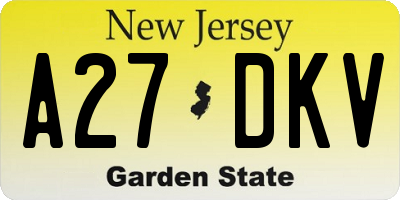 NJ license plate A27DKV