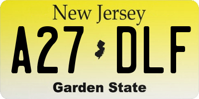 NJ license plate A27DLF