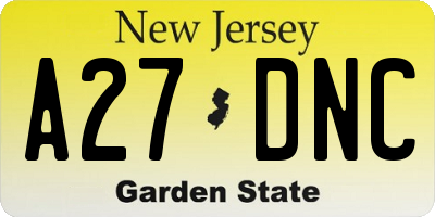 NJ license plate A27DNC