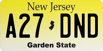 NJ license plate A27DND
