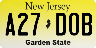 NJ license plate A27DOB