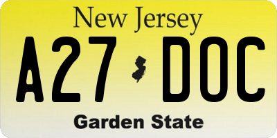 NJ license plate A27DOC