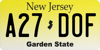 NJ license plate A27DOF