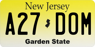 NJ license plate A27DOM