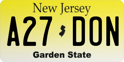 NJ license plate A27DON