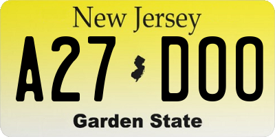 NJ license plate A27DOO