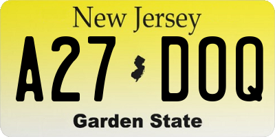 NJ license plate A27DOQ
