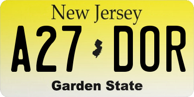 NJ license plate A27DOR