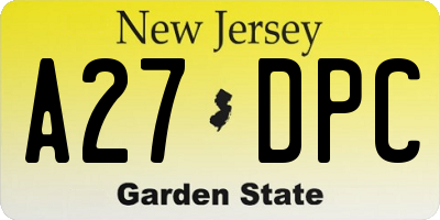 NJ license plate A27DPC