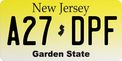 NJ license plate A27DPF