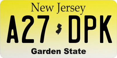 NJ license plate A27DPK