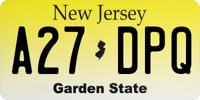 NJ license plate A27DPQ
