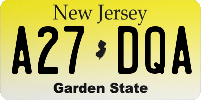 NJ license plate A27DQA
