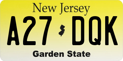 NJ license plate A27DQK