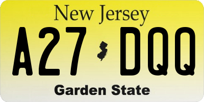NJ license plate A27DQQ
