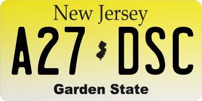 NJ license plate A27DSC