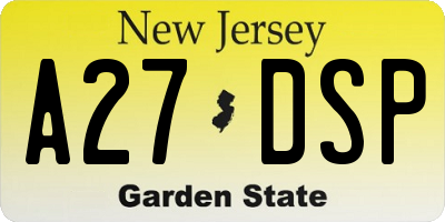 NJ license plate A27DSP