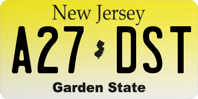 NJ license plate A27DST