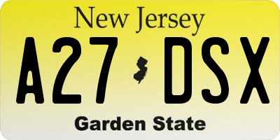 NJ license plate A27DSX