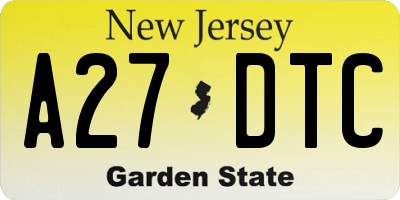 NJ license plate A27DTC
