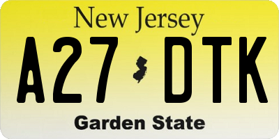 NJ license plate A27DTK