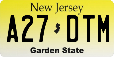 NJ license plate A27DTM