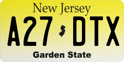 NJ license plate A27DTX