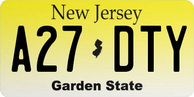 NJ license plate A27DTY