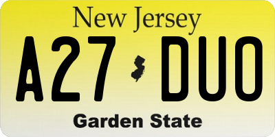 NJ license plate A27DUO
