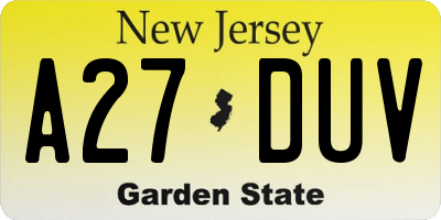 NJ license plate A27DUV