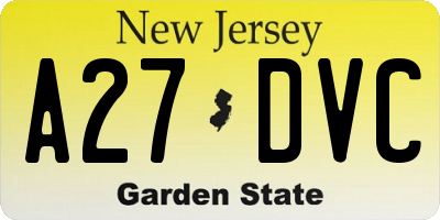 NJ license plate A27DVC