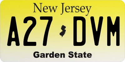 NJ license plate A27DVM