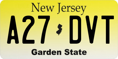 NJ license plate A27DVT