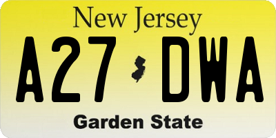 NJ license plate A27DWA