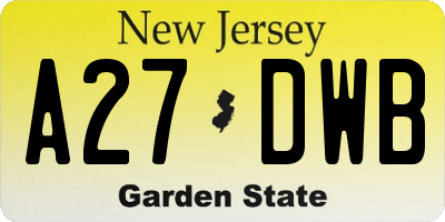 NJ license plate A27DWB
