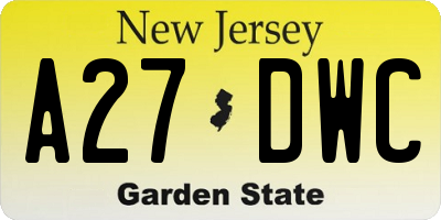 NJ license plate A27DWC