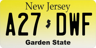 NJ license plate A27DWF