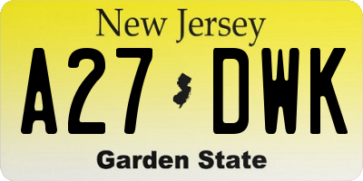 NJ license plate A27DWK