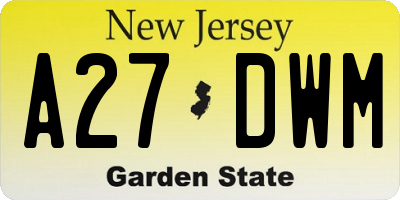 NJ license plate A27DWM