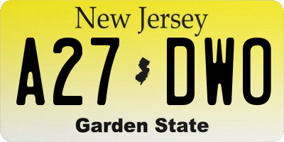 NJ license plate A27DWO