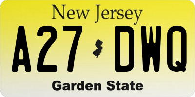 NJ license plate A27DWQ