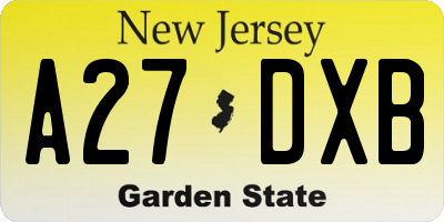 NJ license plate A27DXB