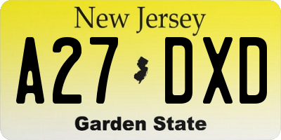 NJ license plate A27DXD