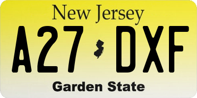 NJ license plate A27DXF