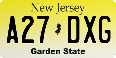 NJ license plate A27DXG