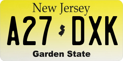 NJ license plate A27DXK
