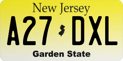 NJ license plate A27DXL