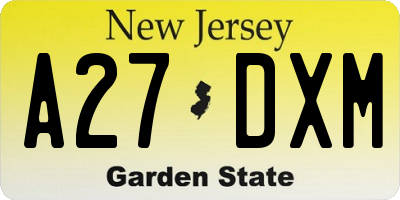 NJ license plate A27DXM