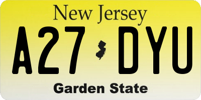 NJ license plate A27DYU