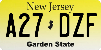 NJ license plate A27DZF